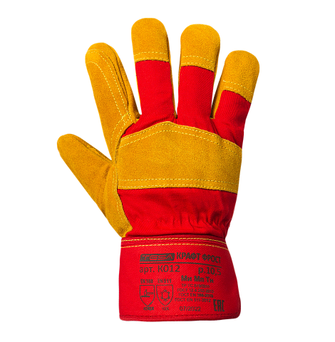 Перчатки TESA КРАФТ ФРОСТ арт. К012, утепленные искус.мех, усиленные, спилок кожевенный, х/б, крага